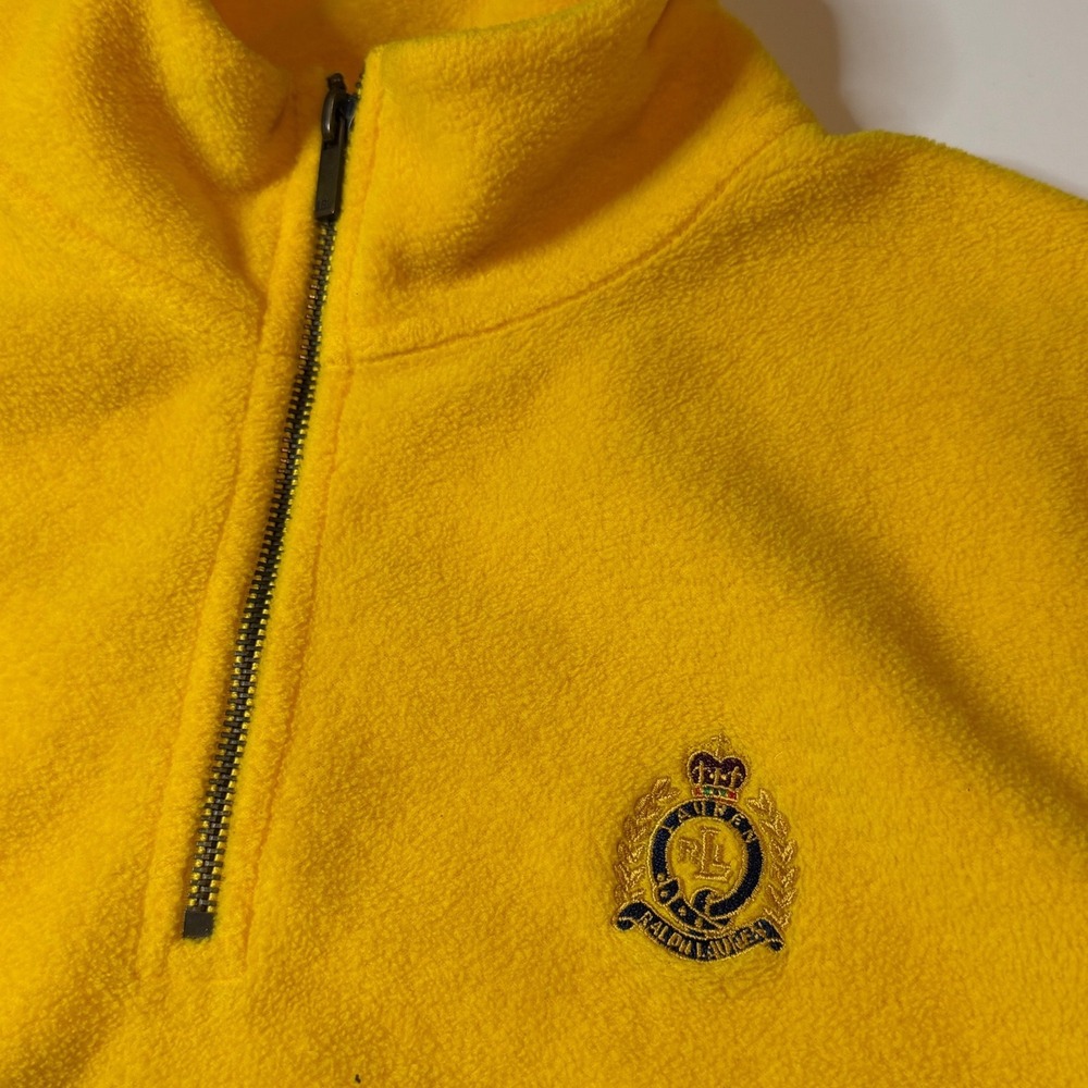 Vtg Lauren Ralph Lauren Yellow Fleece Quarter Zip Pullover Crest Logo Mens Large - Picture 2 of 9